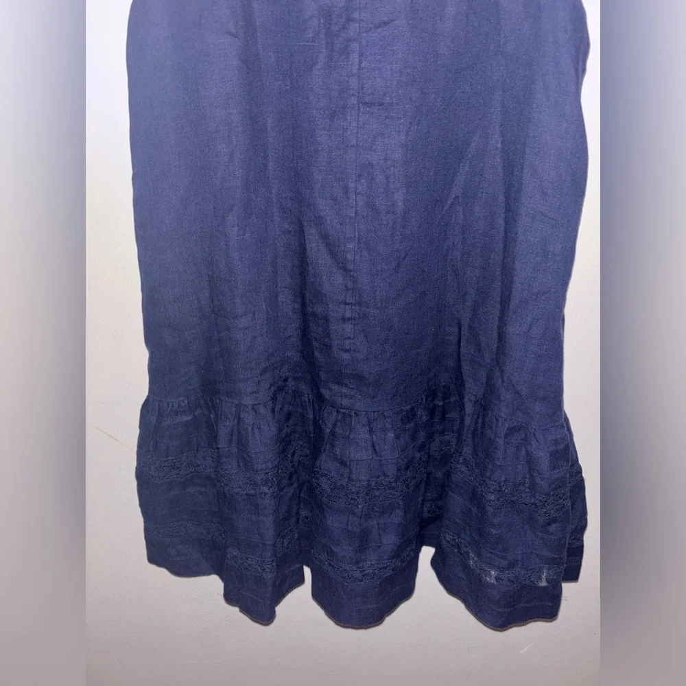 NWT J.Crew Maxine ruffle-trim dress in linen Navy Blue XS Preppy Vacation Casual